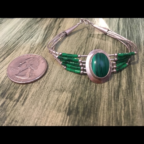 6” sterling malachite and liquid silver bracelet - Picture 2 of 7